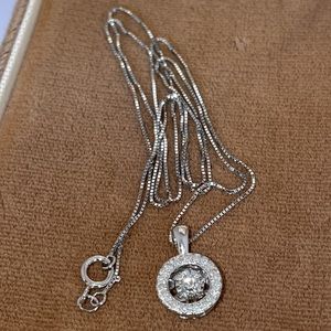 Solid 10K White Gold Natural Diamond Halo Rhythm Motion Necklace (not 14K )